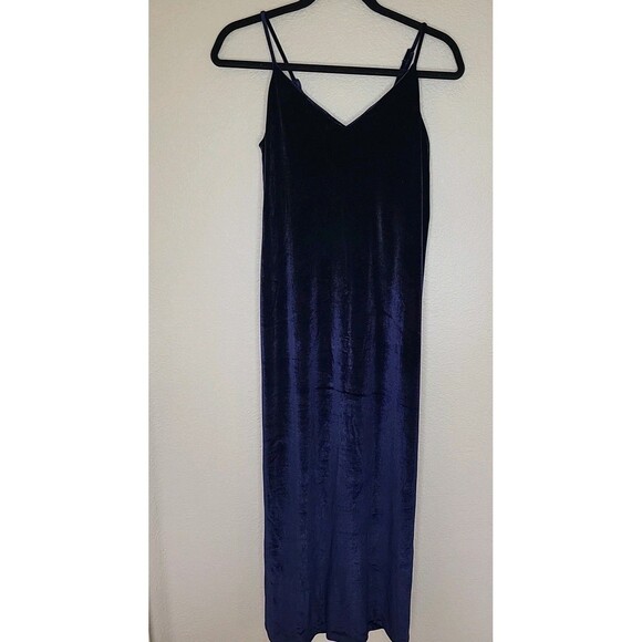 Maternity Dress Womens Size Sm Navy Velvet Spaghetti Straps V-neck Maxi Stretchy - Picture 8 of 9